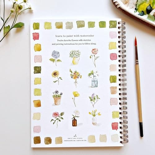 Flowers Watercolor Workbook by Emily Lex Studio, 12 Beginner Friendly Sketched Illustrations, Lay Flat Spiral Pages, 6.5 x 9 inch, 120lb Watercolor Paper thumbnail 2