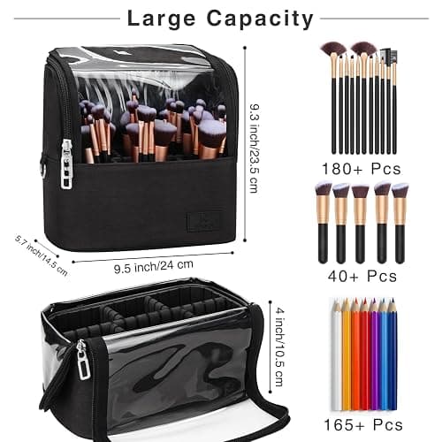 Makeup Brush Bag, Makeup Brush Holder Travel Stand-up Makeup Cup Large Makeup Brush Organizer Case Professional Cosmetic Bag Artist Storage Bag with Adjustable Divider (Large, Black) thumbnail 4