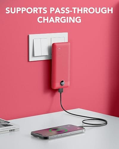 Portable Charger Built-in Cables and AC Wall Plug, VRURC USB C Power Bank 10000mAh, Travel Battery Portable Phone Charger Compact Lightweight External Battery Pack for SmartPhones,Tablets-Viva Magenta thumbnail 2