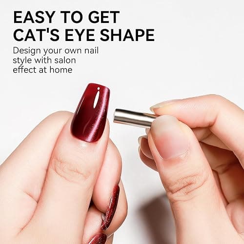 Bevimee Red Cat Eye Gel Nail Polish, Burgundy Red Magnetic Gel Polish | Moonlight Cateye Gel Polish With Magnet Wine Red Holographic Shimmer UV Velvet Manicure Salon DIY Home, 12ML thumbnail 4