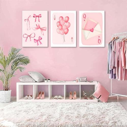 3 Pcs Framed Fashion Pink Bow Canvas Wall Art Preppy Girly Aesthetic Painting Picture Wall Decor Balloon Envelope Prints for College Apartment Girls Bedroom Living Room Home Decoration (12x16 Inch) thumbnail 2