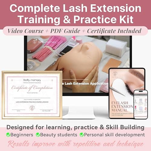 Pretty memory Eyelash Extension Kit with Training Course, PDF Guide & Certificate – Complete 446 Pcs Lash Practice Set with Mannequin Head, Glue, Tweezers, Fan, Primer & Bonder for Beginners thumbnail 2