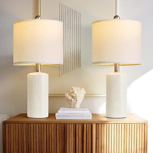 G-SAFAVA 20.5" Small Table Lamps for Living Room Lamp Set of 2 Ceramic Lamps for Bedroom Bedside Lamps Modern Boho Lamps for Night Stands Farmhouse Nightstand Lamp Side End Table Lamp, White thumbnail 3