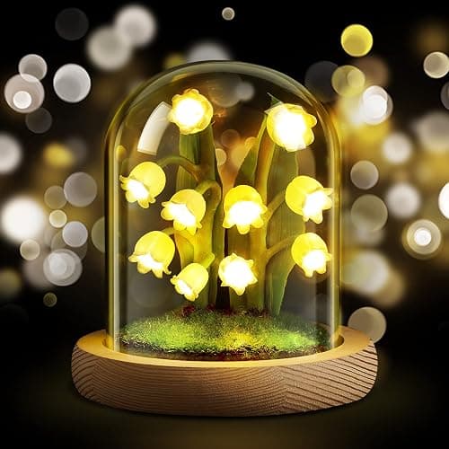 Hortsun Lily of The Valley Flower Gifts for Women Glass Lily of The Valley Flower Decor Lamp for Women Birthday Anniversary Valentine Mother's Day Thanksgiving Christmas thumbnail 2
