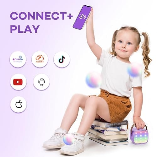 YLL Mini Kids Karaoke Machine with 2 Microphones, Karaoke Gifts for Girls Ages 3, 4, 5, 6, 7, 8, 9, 10, 12 +Year Old, 4-12 Years Old Birthday Toy Easter Gift for Girls Boys (Purple) - Purple 2 Mic thumbnail 8
