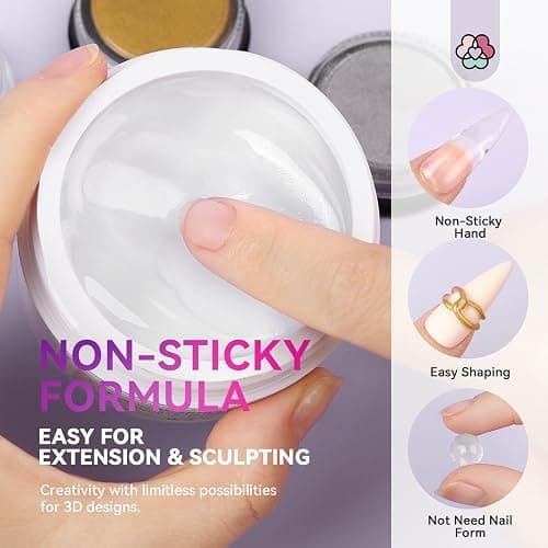 SAVILAND 60g Solid Builder Nail Gel Non-Sticky Sculpting Gel for Nail Art | 3d Sculpting Molding Gel for Carving Pattern Extension, Clay like Texture with Sequins Chrome Powder, Nail Art Home Manicure thumbnail 4