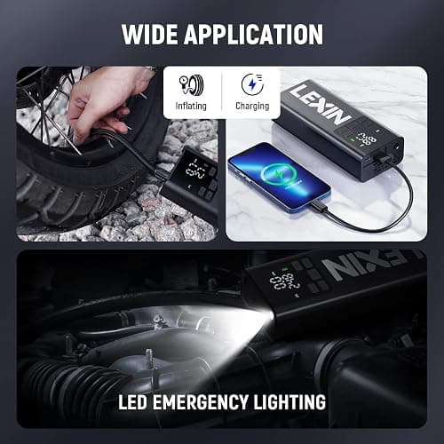 LEXIN P5 Tire Inflator Portable Air Compressor, 150PSI Electric Air Pump for Car Tires, w/Pressure Gauge&LED Light, 5000mAh Cordless Smart Pump for Car/Motorcycle/Bike/Bicycle/Scooter/Ball, Alloy thumbnail 5