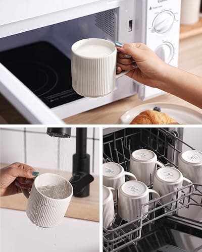 famiware Coffee Mug Set for 8, Star 12 oz Catering Mugs Cup Set with Handle for Coffee, Tea, Cocoa, Milk - Ceramic Stoneware Drinkware Set, Matte White thumbnail 7