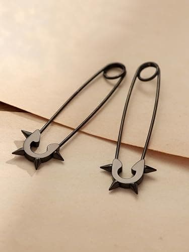 Sacina Black Spike Safety Pin Earrings, Punk Emo Grunge Earrings, Gothic Christmas Gift for Women thumbnail 5