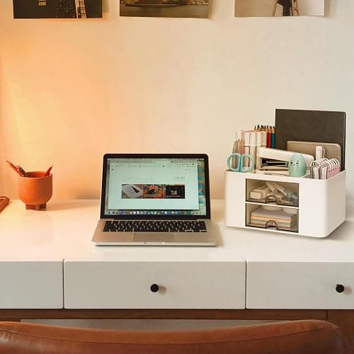 RISEMART Schreibtischorganisator mit 2 Schubladen, multifunktionaler Stifthalter für den Schreibtisch, Schreibtischorganisatoren und Aufbewahrung mit 5 Fächern, Desktop-Organizer für Büro thumbnail 2