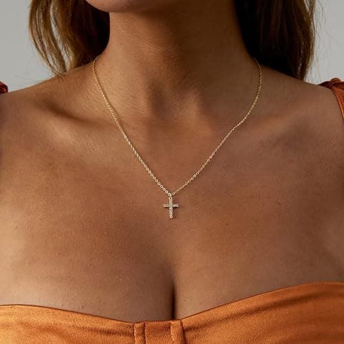 VIROMY Cross Necklace for Women 18K Gold Plated Cute Cross Pendant Choker Necklaces Simple Trendy Everyday Jewelry thumbnail 2