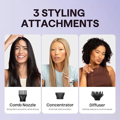 Wavytalk Hair Dryer with Diffuser, Blown Away Ionic Hair Dryer for Curly Hair with Comb, 1875W Fast Drying Blow Dryer with Ceramic Technology, 3 Attachments for All Hair Types, Light and Quiet, Black thumbnail 5