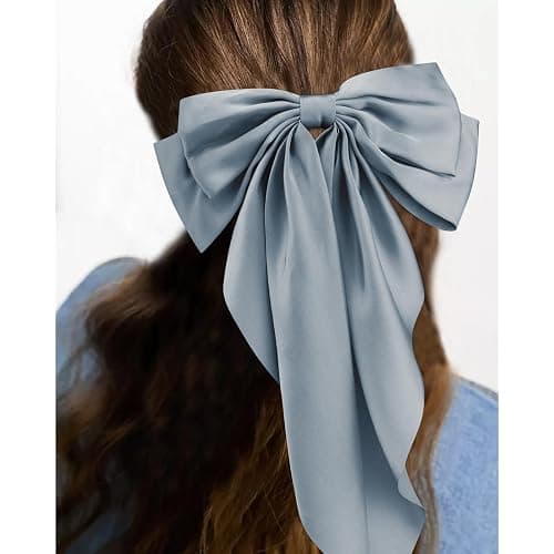 Velscrun 3Pcs Hair Accessories for Women - Black, White, and Navy Blue Oversized Satin Bows with Long Tails and Clips for Girls - Hair Barrettes Gift Set thumbnail 2