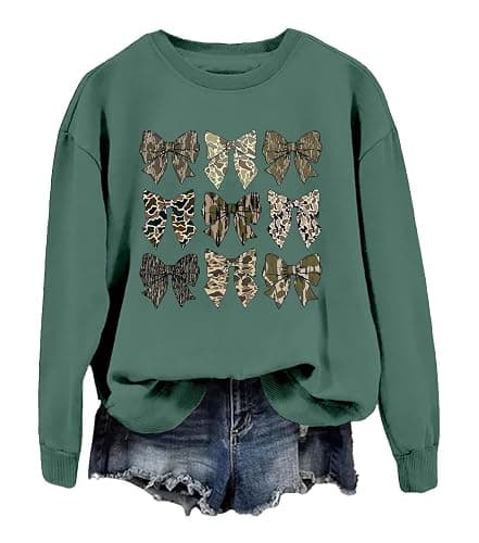 Yuisi Doxn Camo Bow Sweatshirt Camo Coquette Bow Sweatshirt Hoodie Shirt for Women Men - Image 1