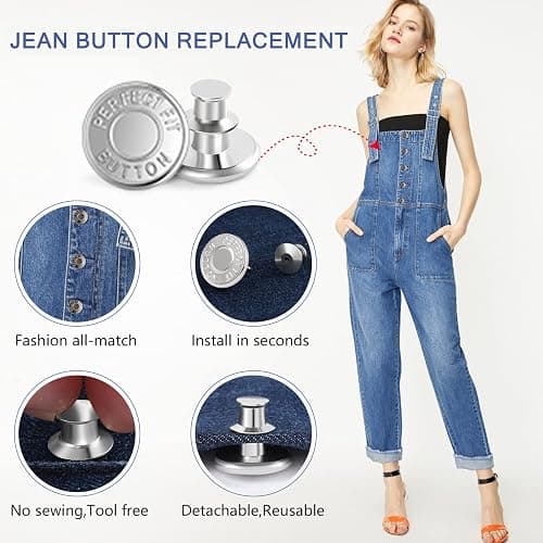 Ceryvop 12 Sets Buttons Pins for Jeans, No-Sew Replacement Jean Buttons for Loose Pants Tightener for Too Big thumbnail 4