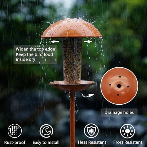 Goodeco Bird Feeder with Pole Standing - Metal Outdoor Bird Feeder for Wild Small Birds, Perfect for Yard Lawn Garden & Patio Decorations, Ideal Gifts for Mom Dad Grandparents (Round) thumbnail 7