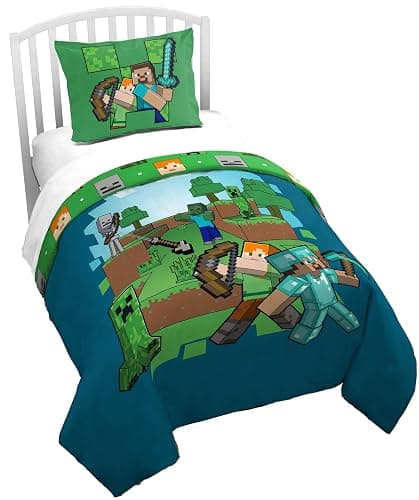 Jay Franco Duvet Cover Set – 2 Piece Comforter Cover and Sham Set, Super Soft Cozy Kids Bedding (Insert Not Included) Blue - Minecraft, Twin - Image 1