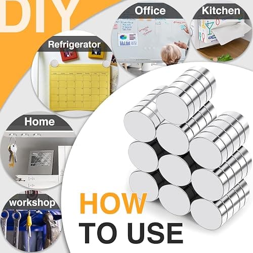 TRYMAG Small 10x3mm 50Pcs Rare Earth Magnets, 50Pcs Tiny Round Fridge Magnets for Whiteboard, Refrigerator, DIY, Kitchen, Office thumbnail 6