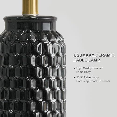 USumkky 20.5" Black Modern Ceramic Bedside Lamp Set of 2 for Bedroom Decor Farmhouse Table Lamp for Living Room Office Dorm thumbnail 2