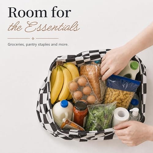 Ralxion Checkered Reusable Grocery Shopping Bags 4 Packs, Cute Checkerboard Foldable Kitchen Large Nano Tote Bags thumbnail 3