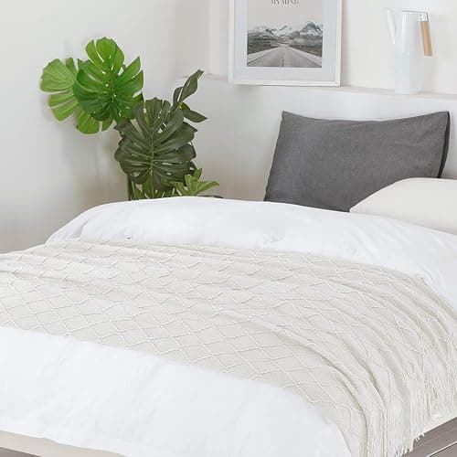 BOURINA Beige Throw Blanket 50x60 Inch Boho Knitted Soft Throw Sofa Blanket | Knitted Throw Blanket 50x60 Inches, Soft Lightweight Boho Weave Throw Decorative Couch Blanket for Living Room Bedroom Chair thumbnail 4