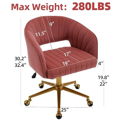 Westice Home Office Desk Chairs, Modern Velvet Desk Chair, Height Adjustable Swivel Vanity Chair with Golden Base, Ergonomic Chair for Vanity Study, Living Room Computer Room, Bean Paste Red thumbnail 3