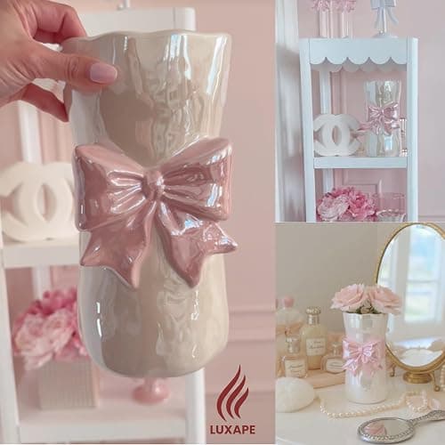 Bow Flower vase, Bow vase for Flowers, Pink Bow Ceramic Vase – Cute Vase with Shiny Glaze, Modern vase Decor (Pink Bow) thumbnail 6
