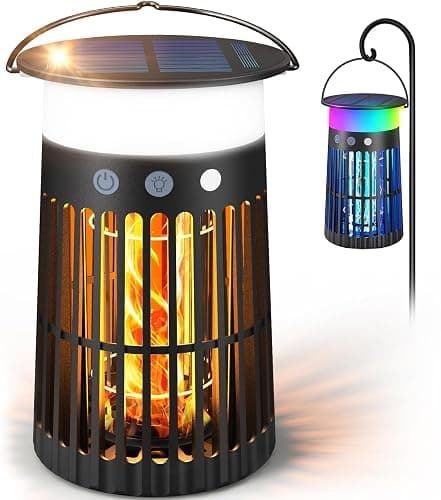 Solar Bug Zapper Outdoor, Portable Electric Mosquito Killer with Panel Sensor, Rechargeable Insect Trap with LED Night Light and Flame Effect, Ideal for Outside Patio, Backyard, and Camping (1 Pack) - Modern - Image 1