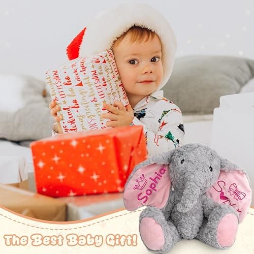 Personalized Elephant Stuffed Animals, Plush Elephant with Embroidered Name & Icon Stuffed Elephants Toys for Babies, Birthday Baby Shower Christmas Boy Girl Newborn Customized Keepsake Plush Gifts thumbnail 7
