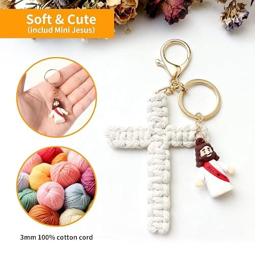 LITTLE JESUS Cute Cross Keychain with Jesus for Women， Christian Faith Keychain for Car Keys/Wristlet/Bag/Backpack/Purse thumbnail 5