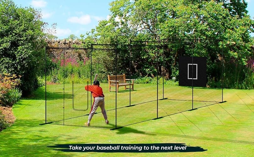 EnjoyColor Pro 40FT Batting Cage Net and Frame, 40 Foot Baseball and Softball Batting Cages with Pitching Machine Hole for Backyard, Black thumbnail 9