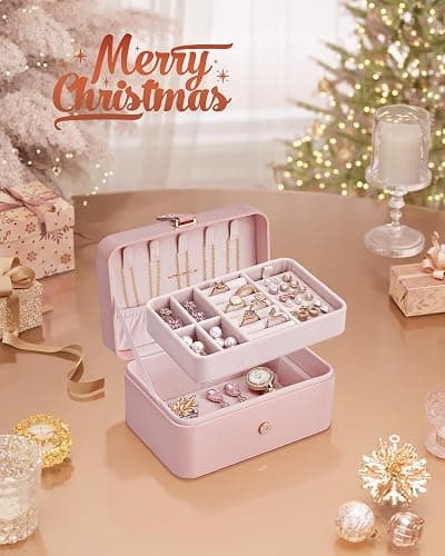 SONGMICS Jewelry Organizer Box, Travel Jewelry Case, 2-Layer Travel Case for Earrings, Necklaces, Bracelets - Portable Jewelry Storage with Large Capacity, Gift Idea, Jelly Pink UJBC166R01 thumbnail 2