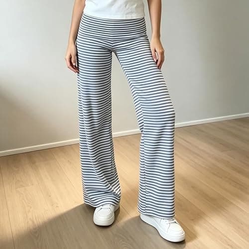 SUEER Women Y2K Fold Over Yoga Pants Elastic Low Waist Contrast Color Straight Wide Leg Soft Sweatpants thumbnail 5