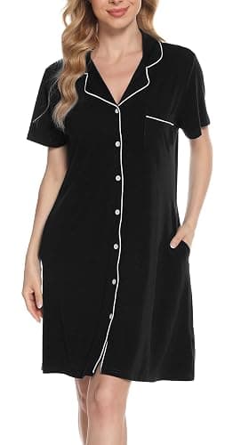 Vlazom Women Soft Nighties V-Neck Button Down Nightdress Classic Boyfriend Style Sleepshirt Relaxed Nightshirt Sleepwear thumbnail 7
