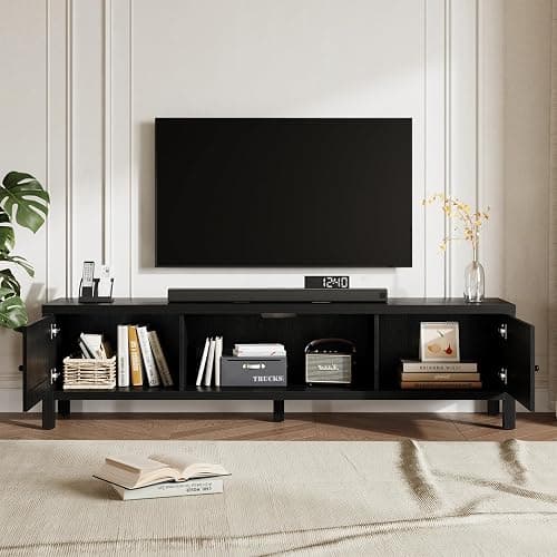 GOUUN 70 Inches Modern Black TV Stands for 65 75 Inches TV Media Console for Living Room Soft-Close Doors TV Entertainment Center with Cabinet Storage Wood Television Cabinet for Bedroom thumbnail 5