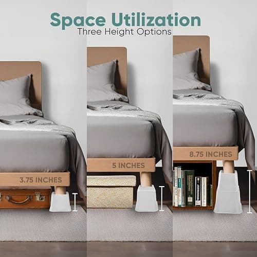 Home Intuition Heavy Duty Adjustable Bed Risers Furniture Riser 3, 5 or 8-Inch, 4 Pack, 8-Piece Set (White) thumbnail 5
