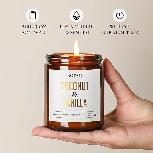 AOOVOO Coconut Vanilla Candles - 9 oz Scented Candles, Aromatherapy Candle, Soy Candle for Home Scented thumbnail 4