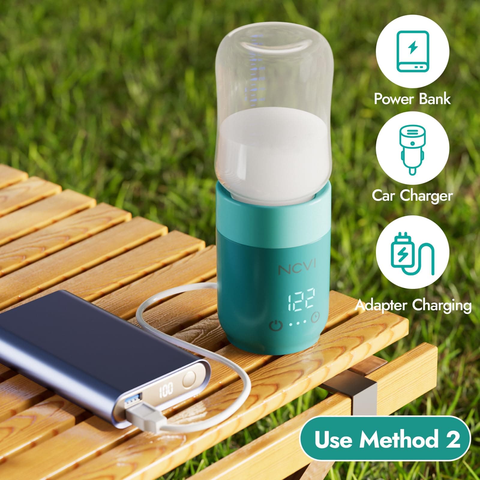 NCVI Calentador De Biberones Portátil Para Viajes De Bebé, Calentador De Leche Materna Usb Para Coche Con Batería, Calentador De Agua Rápido Inalámbrico Para Avión, Ideal Para Biberones De Fórmula De thumbnail 3