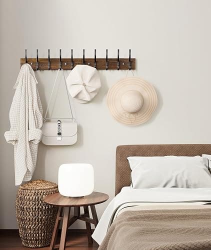 Optish 2 Pack Wooden Coat Rack Wall Mount, 16.1" Rustic Coat Hanger Hooks with 10 Double Hooks, Wall Coat Rack for Hat, Clothes, Bags, Jacket, Brown thumbnail 8