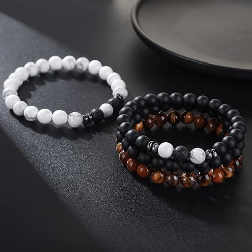 RANKEEF Tiger Eye Bracelet For Men 8MM Natural Stone Stretch Adjustable Black Crystal Beaded Bracelet for Men Women Gifts thumbnail 9