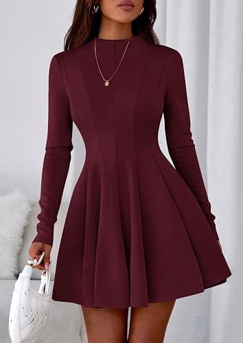 PRETTYGARDEN Fall Dresses for Women Elegant Classy 2025 Casual Long Sleeve Swing A Line Ruffle Short Homecoming Party Dress thumbnail 2