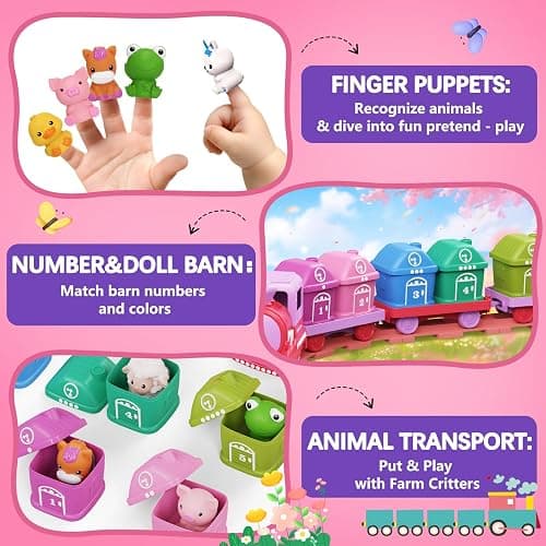 Train Set Toy Toddlers for 1-3 Montessori Learning Matching & Sorting Toys | Learning Toy for Ages 1 2 3 Christmas Birthday Gift Boys Girls (Pink) thumbnail 5