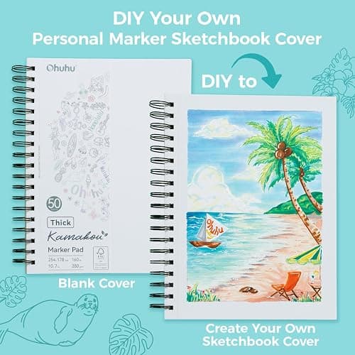 Ohuhu Double-Sided Marker Pad, Bleedproof Art Sketchbook – 7"x10" Large, 160 lb/280 GSM Heavyweight Smooth Paper – 50 Sheets/100 Pages, Spiral-Bound Drawing Book for Alcohol Markers thumbnail 8