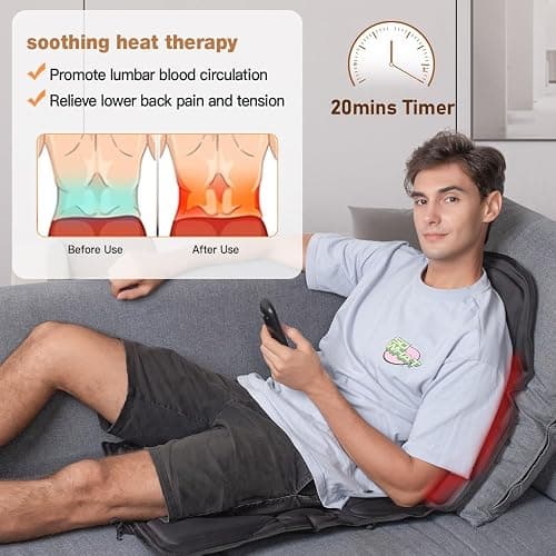 SLOTHMORE Back Massage Chair Pad, Back Massager with Heat for Pain Relief, Chair Massager for Full Body Massage, Deep Tissue Vibration Massger with 2 Adapters, Chair Massager for Office and Recliner thumbnail 3