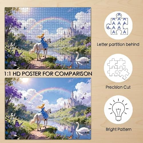 Windgift Puzzles for Adults 1000 Pieces - Fairy Tale Themed Colorful Jigsaw Puzzles, Fun Family Game, Challenging Brain Teaser, 28 x 20 in, Great Gift Idea & Home Decor (Princess and Castle) thumbnail 3