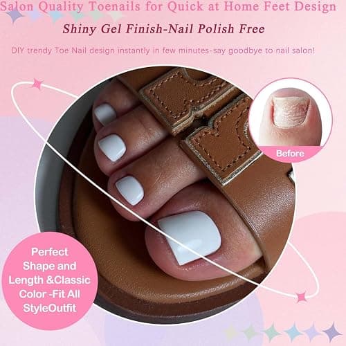 LoveOurHome 120pc White Press on Toenails Women Fake Toe Nails with Tabs, White Fake Toenails Press on Toes Nails Glue on Toenail Acrylic Toe Nail Tips Artificial False Toenail for Women Girls thumbnail 5