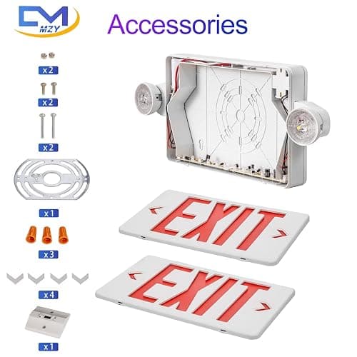 CM MZY LED Exit Sign with Emergency Lights,Exit Sign Light with Battery Backup, Red Letter Emergency Lights with Two Adjustable Heads,AC 120V/277V, UL Certified,1 Pack thumbnail 3