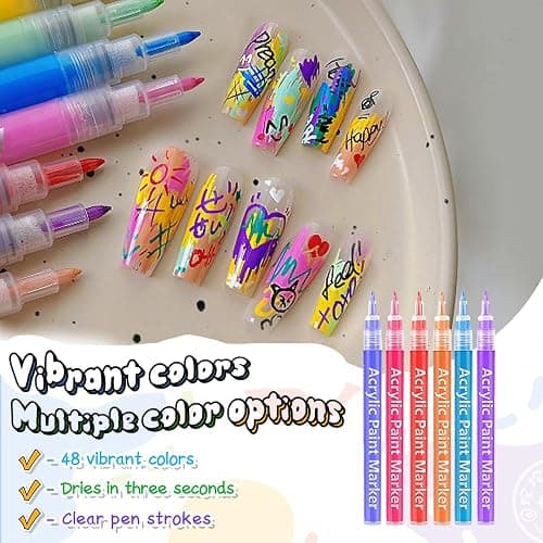 12 Colors Nail Art Pens for Painting Nails, 0.7mm Acrylic Paint Makers DIY Nail Art Markers for Kids and Adults, Quick-drying Nail Polish Pens Doodle Pens for Drawing Point Liner thumbnail 4