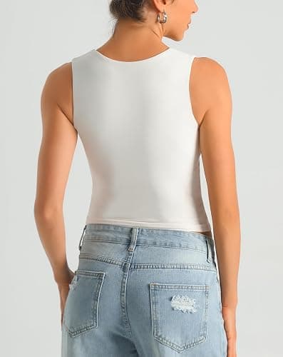 HOYAYO Women's Slim Fit Double-Layer Tank Top Square Neck Sleeveless Basic Fitted Tee Shirt thumbnail 6