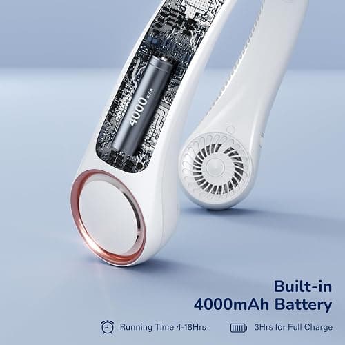 Portable Neck Fan Rechargeable, Personal Neck Cooling Fan, Hands Free Bladeless Fan, Ultra Quiet, 3 Speeds Adjustable Strong Wind, 4000 mAh Battery Operated, Gifts for Men Women Mom Dad, Small thumbnail 7
